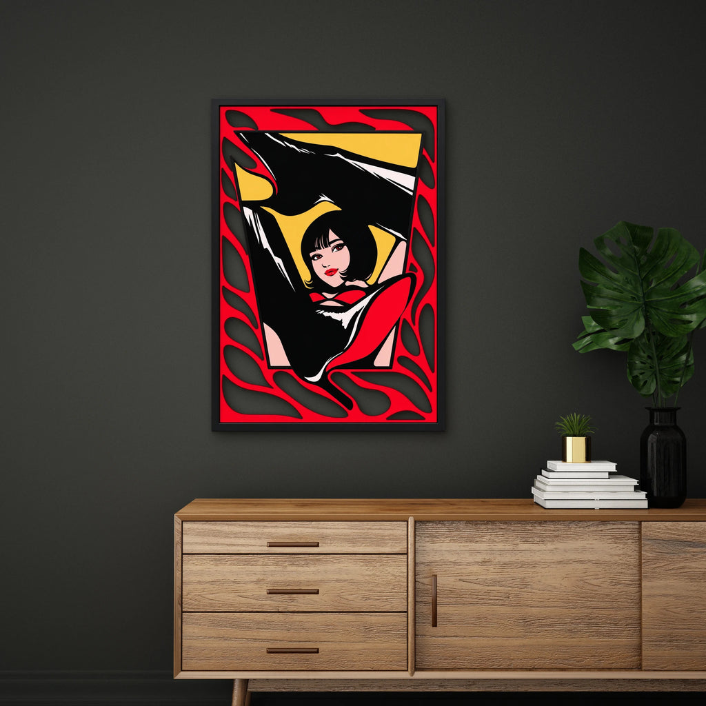 Pop Art Kırmızı Elbiseli Kız Metal Tablo DEC0485