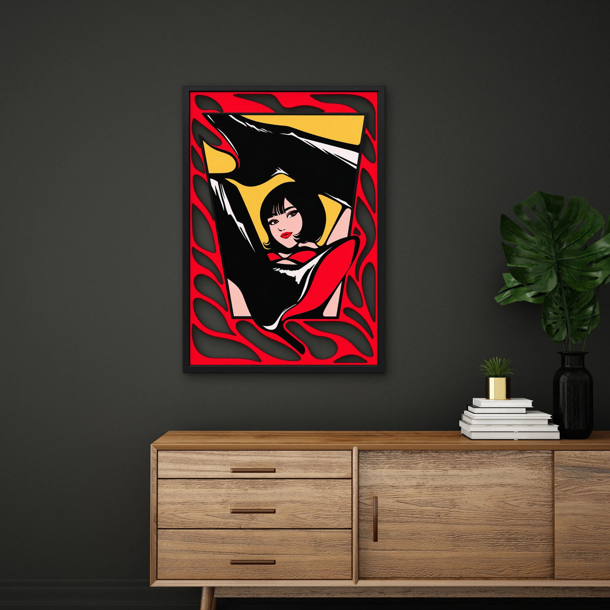 Pop Art Kırmızı Elbiseli Kız Metal Tablo DEC0485