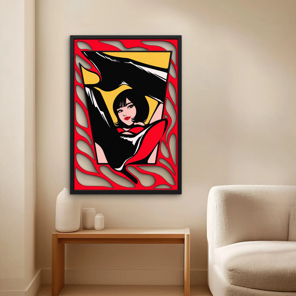 Pop Art Kırmızı Elbiseli Kız Metal Tablo DEC0485