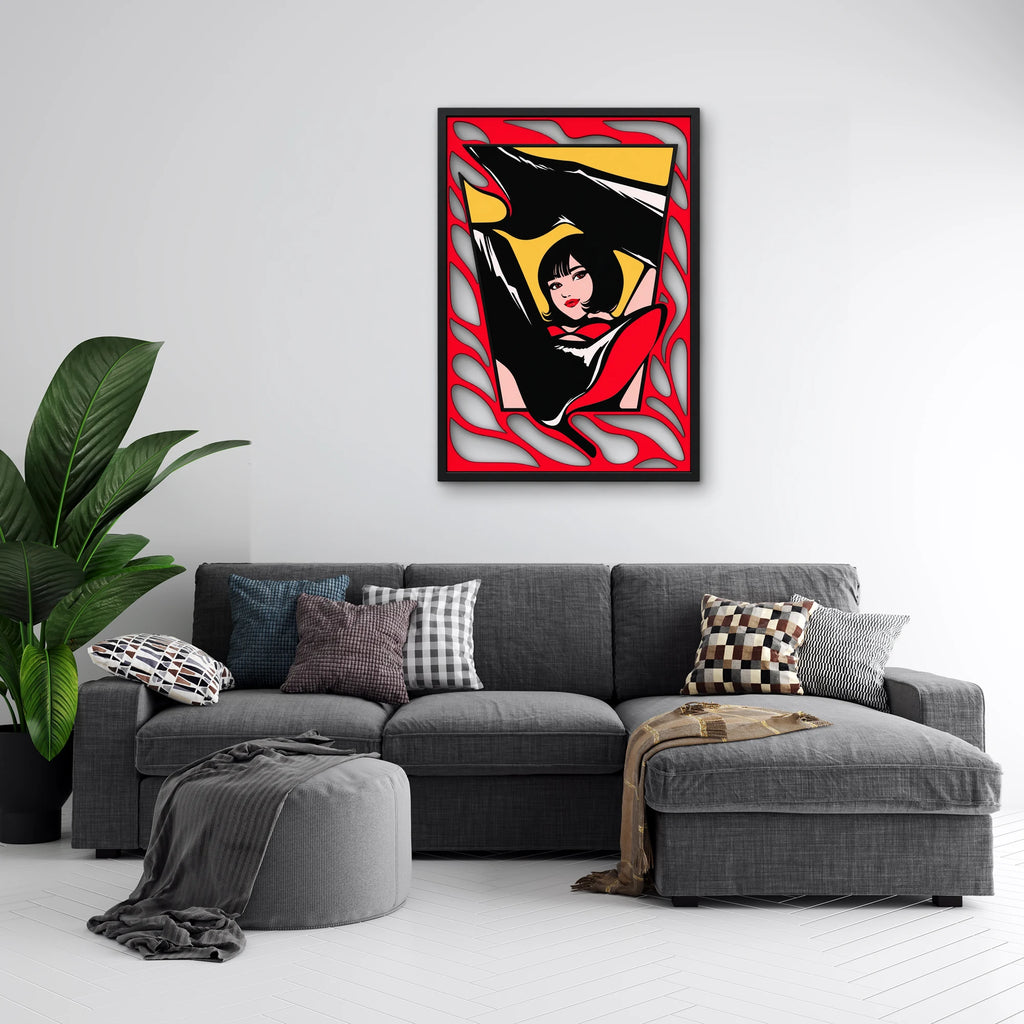Pop Art Kırmızı Elbiseli Kız Metal Tablo DEC0485