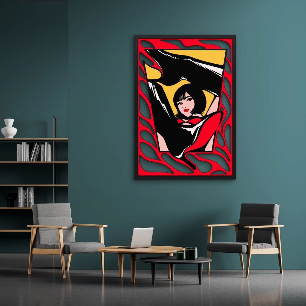 Pop Art Kırmızı Elbiseli Kız Metal Tablo DEC0485