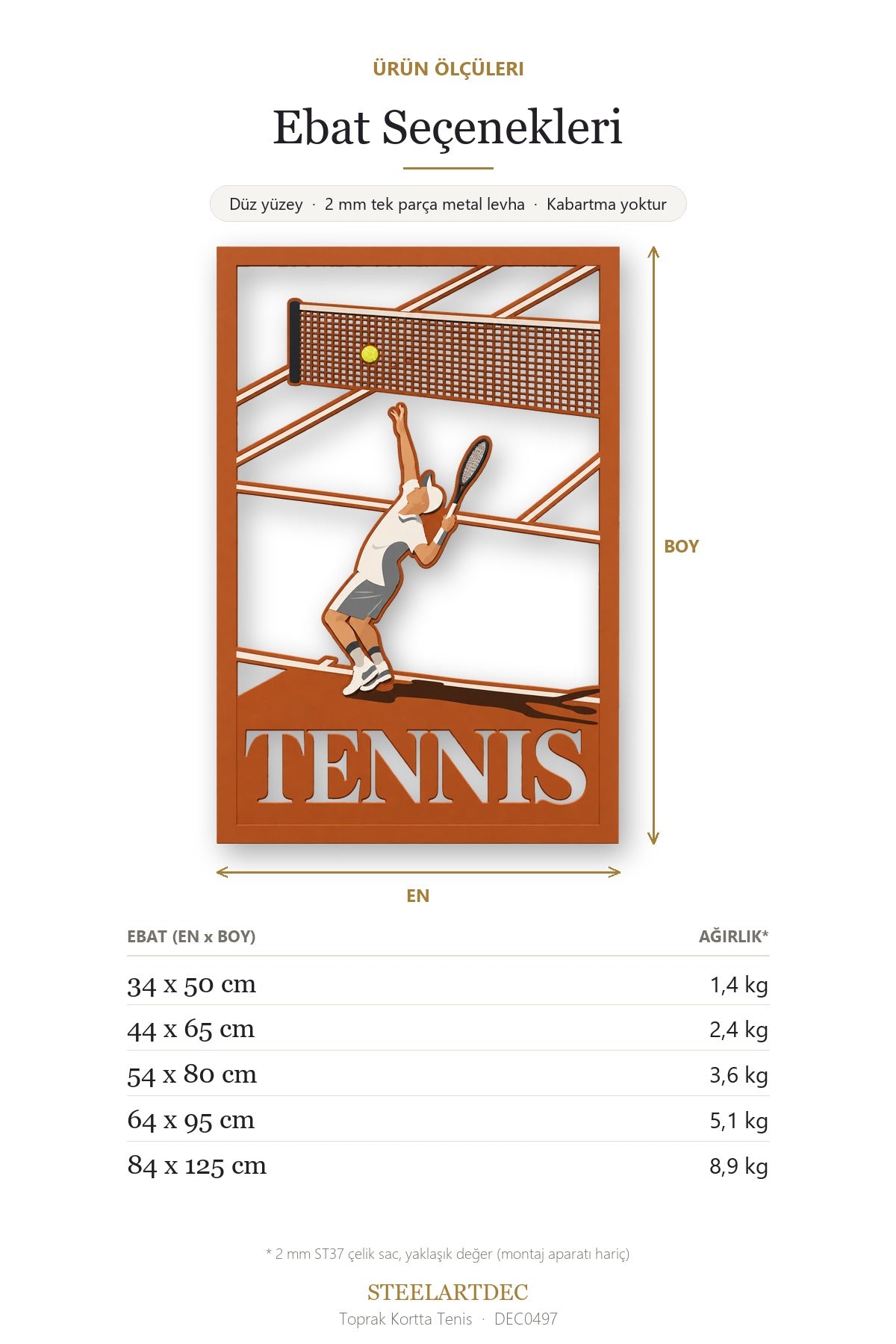 Toprak Kortta Tenis Metal Tablo DEC0497 — Açıklama: Ebat Seçenekleri