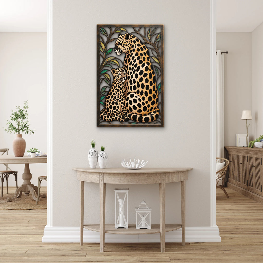 Leopar Anne ve Yavrusu Metal Tablo DEC0499