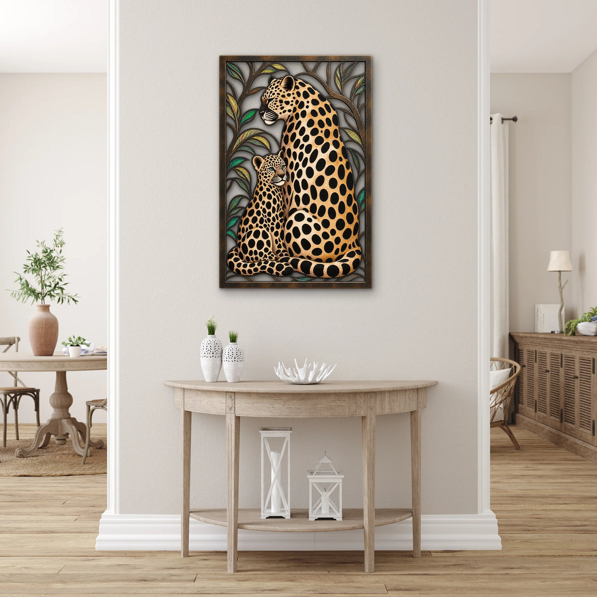 Leopar Anne ve Yavrusu Metal Tablo DEC0499