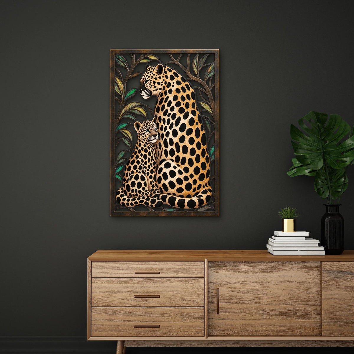 Leopar Anne ve Yavrusu Metal Tablo DEC0499