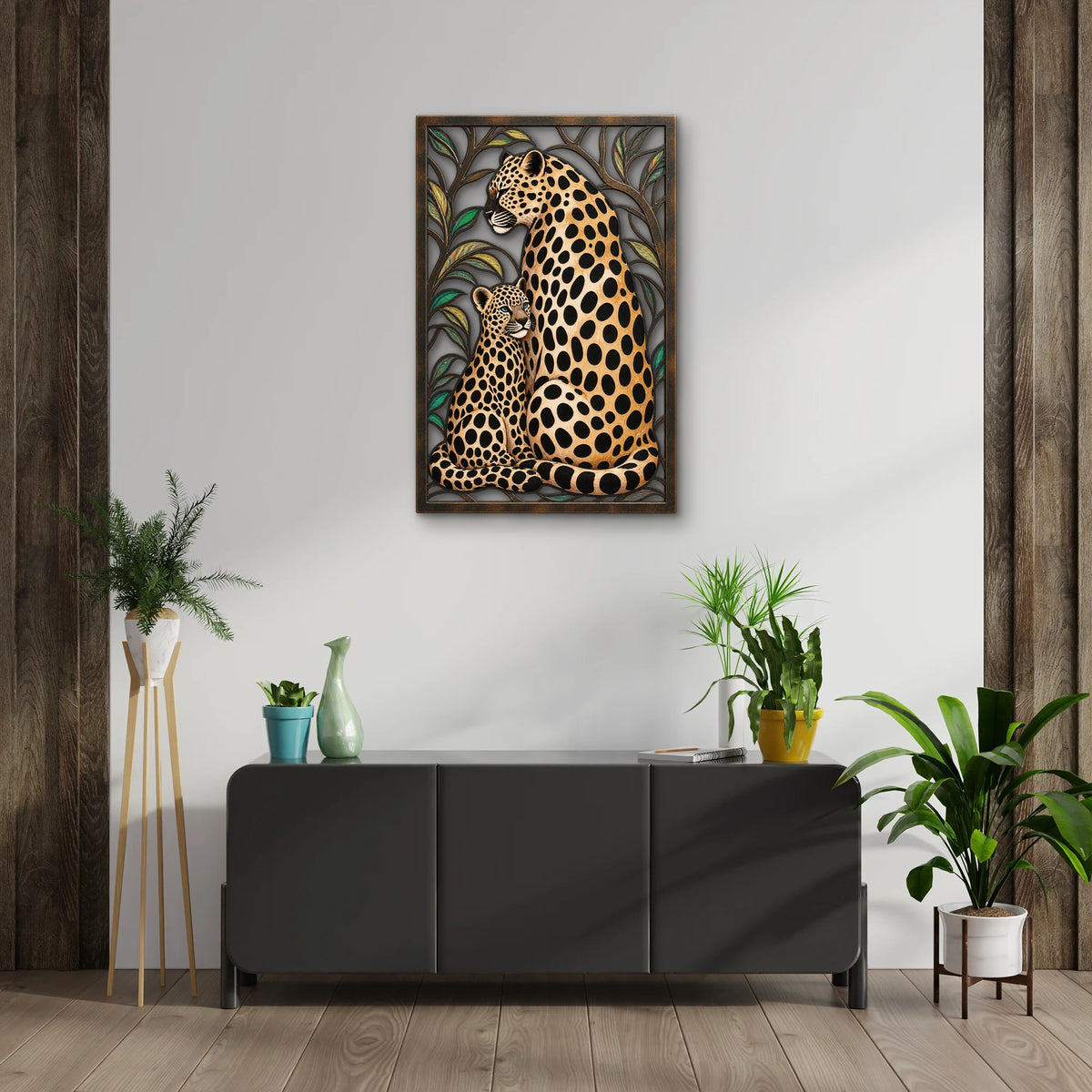 Leopar Anne ve Yavrusu Metal Tablo DEC0499