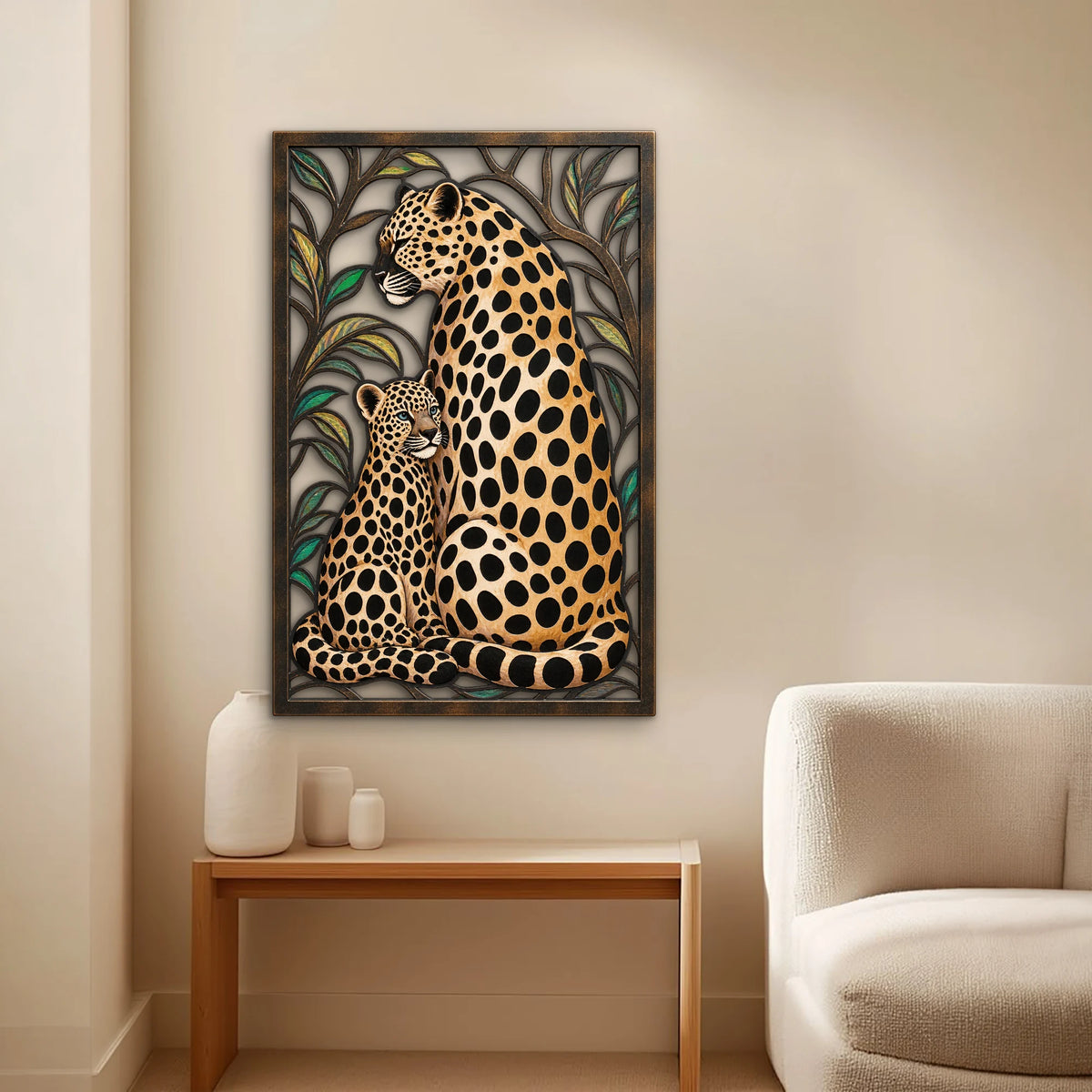 Leopar Anne ve Yavrusu Metal Tablo DEC0499