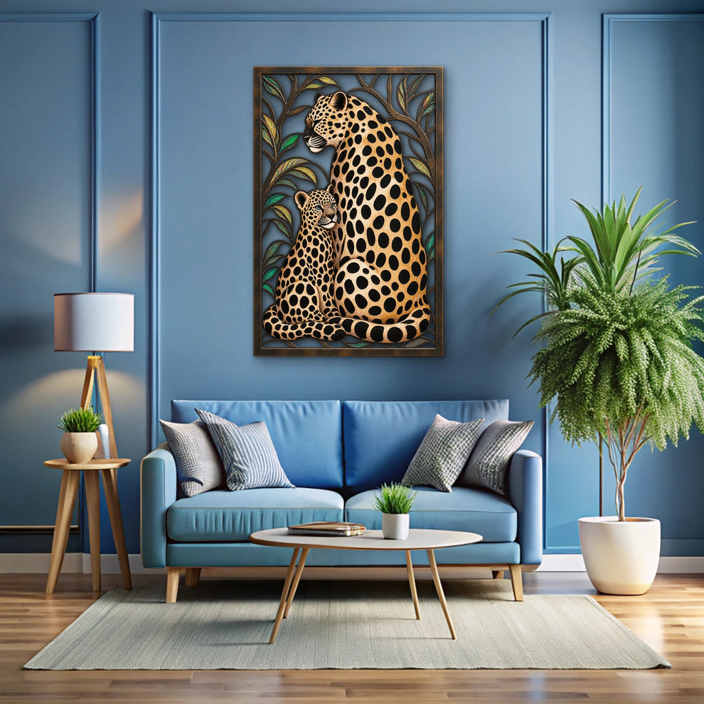 Leopar Anne ve Yavrusu Metal Tablo DEC0499