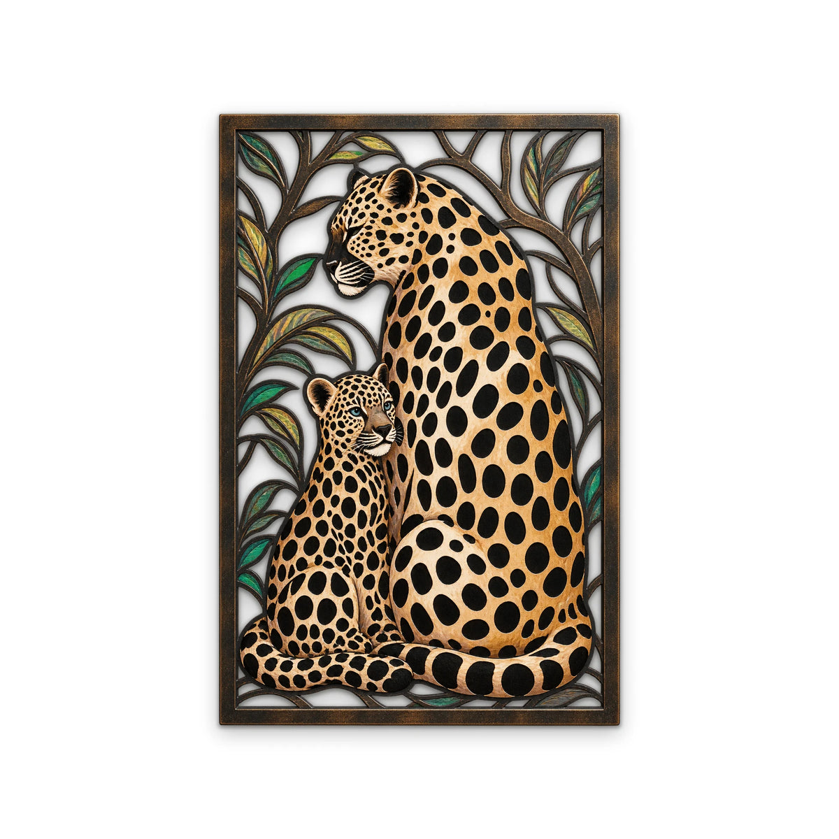 Leopar Anne ve Yavrusu Metal Tablo DEC0499