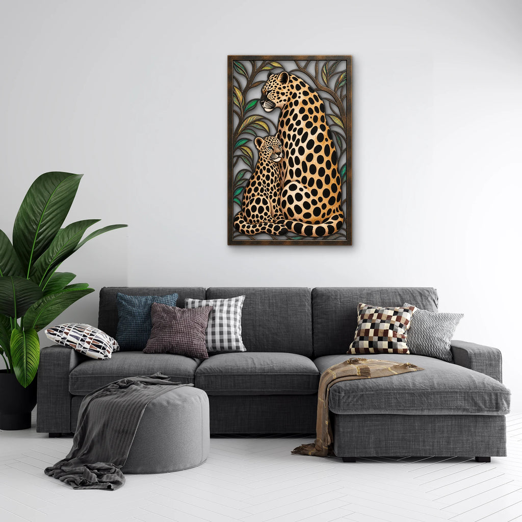 Leopar Anne ve Yavrusu Metal Tablo DEC0499