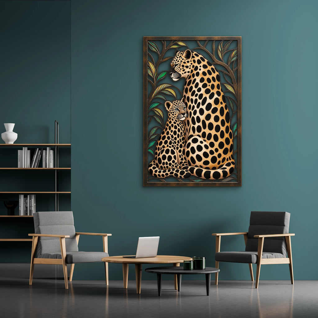 Leopar Anne ve Yavrusu Metal Tablo DEC0499