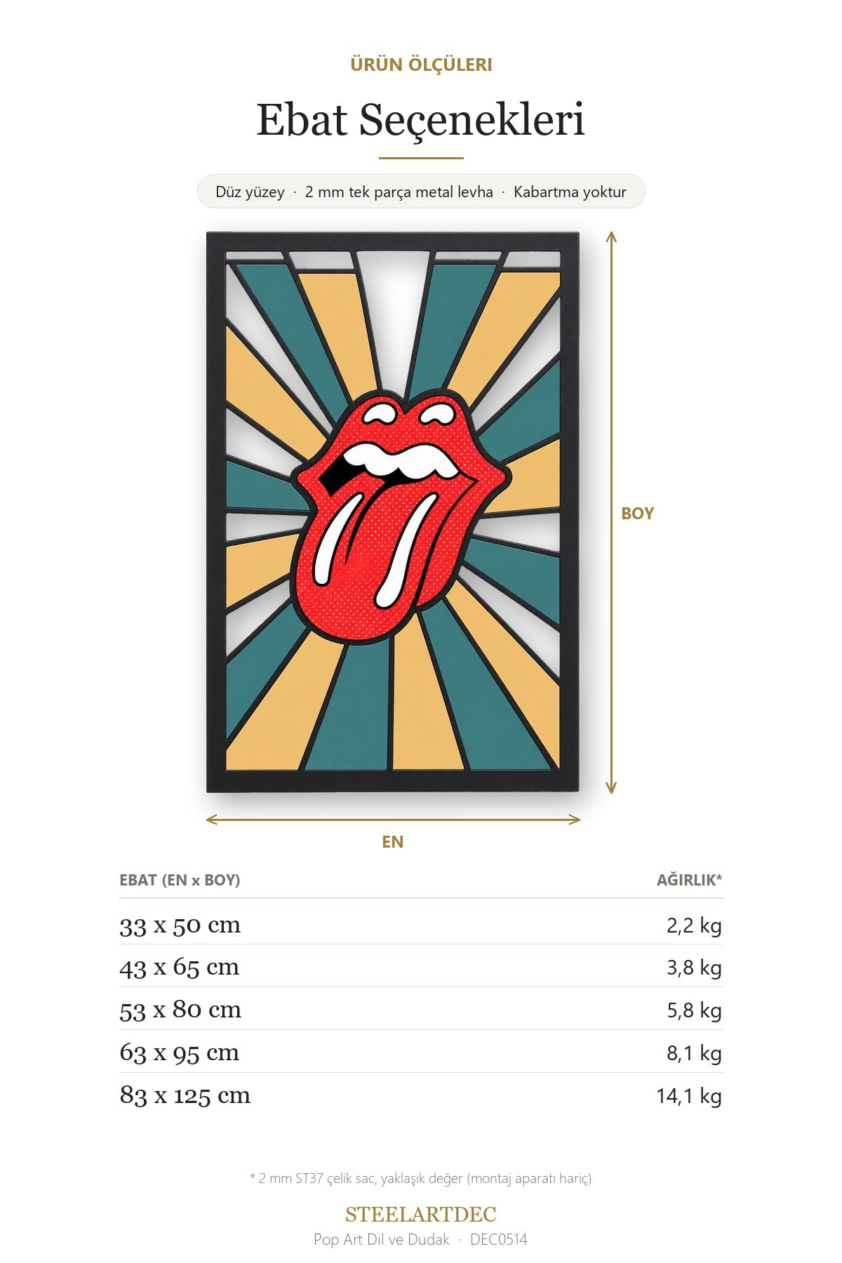 Pop Art Dil ve Dudak Metal Tablo DEC0514 — Açıklama: Ebat Seçenekleri