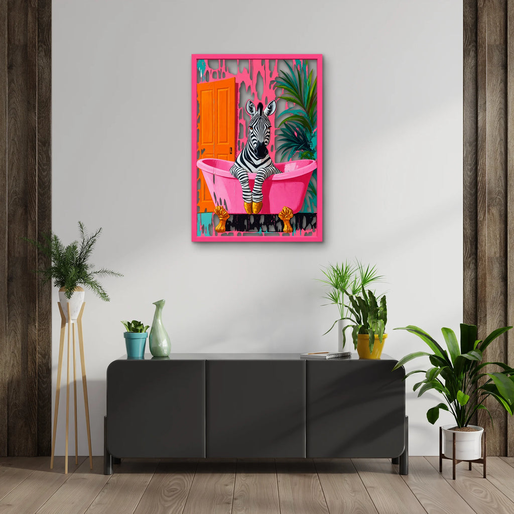 Pembe Küvette Zebra Metal Tablo DEC0522