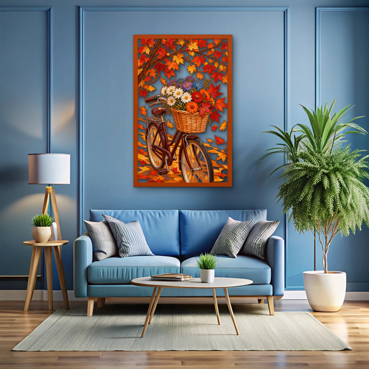 Sonbaharda Çiçekli Bisiklet Metal Tablo DEC0539