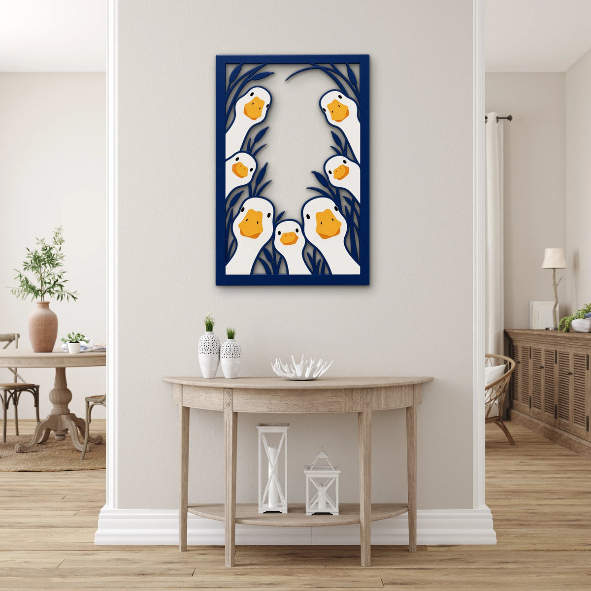 Meraklı Kazlar Çerçevesi Metal Tablo DEC0557