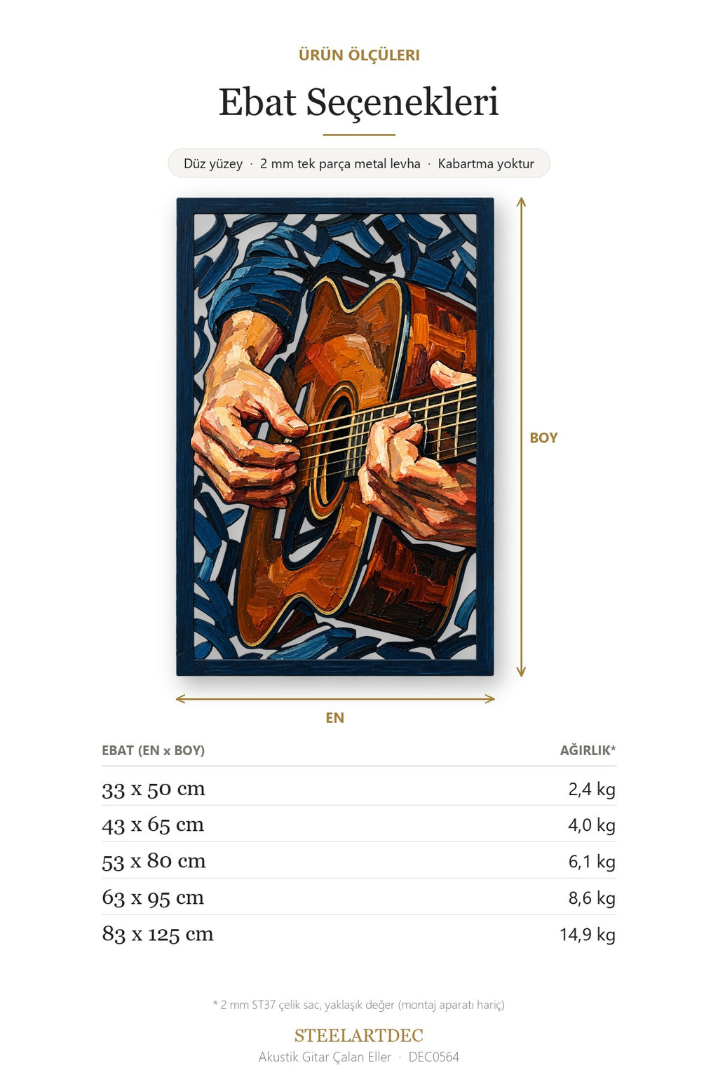 Akustik Gitar Çalan Eller Metal Tablo DEC0564 — Açıklama: Ebat Seçenekleri