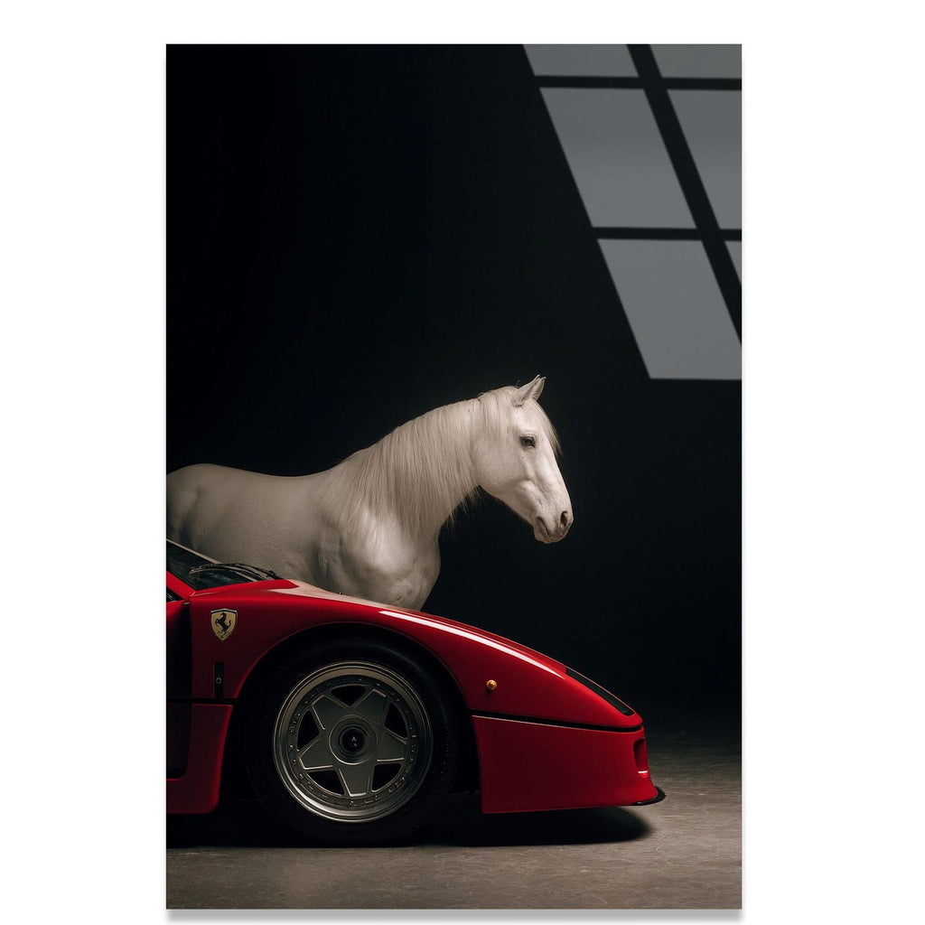 Ferrari ve At Cam Tablo – Efsane Spor Araba Duvar Dekoru - DEG0655