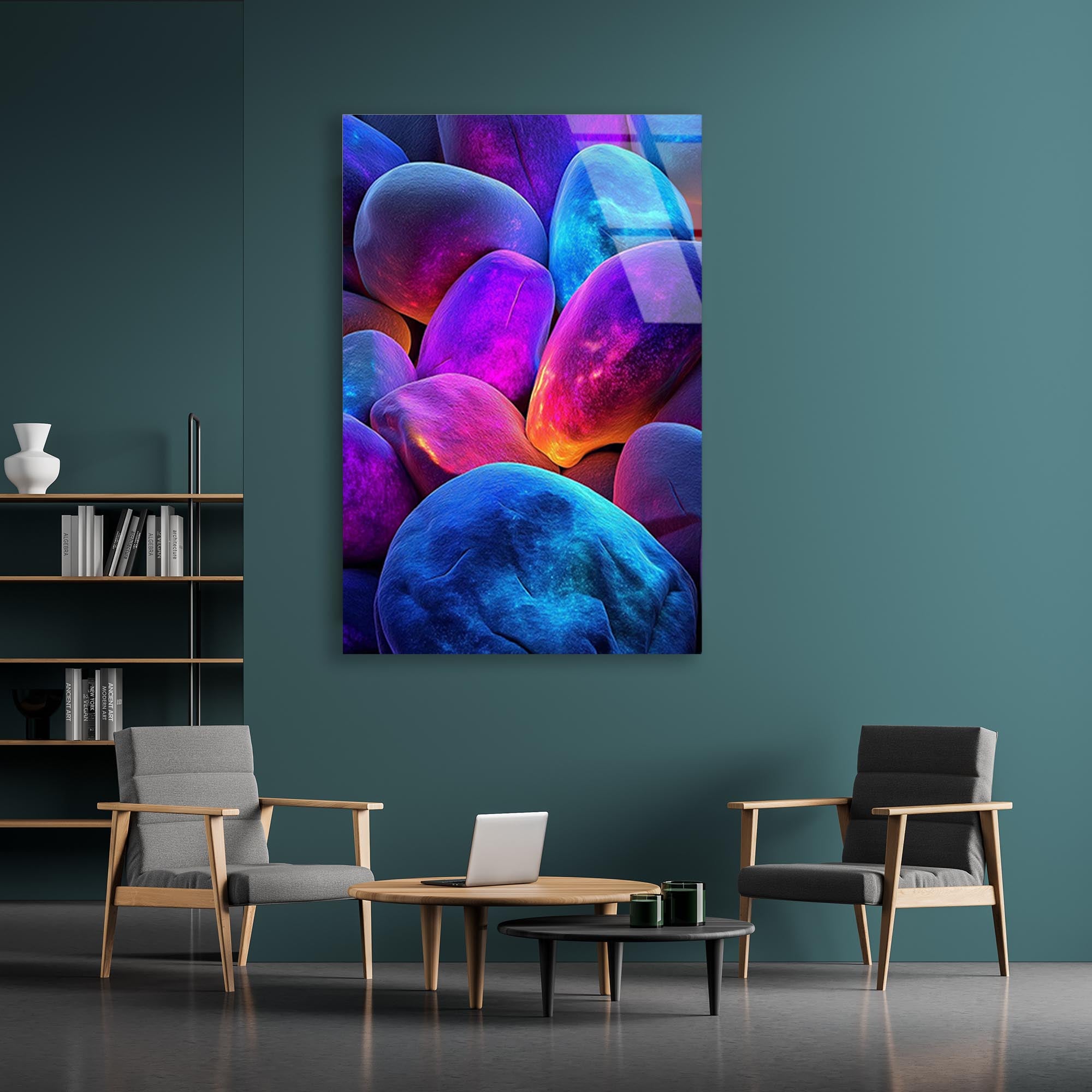 Doğal Taşlar Cam Tablo – Minimalist Doğa Duvar Dekoru - DEG0664