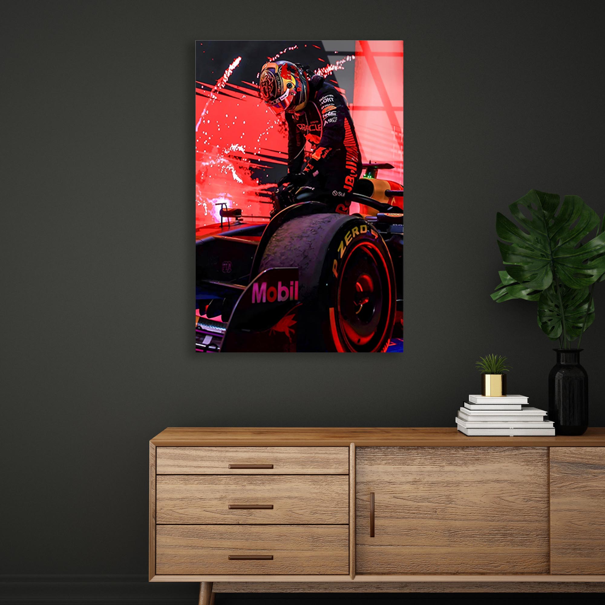 Kırmızı F1 Yarış Arabası Cam Tablo – Formula 1 Duvar Dekoru - DEG0694