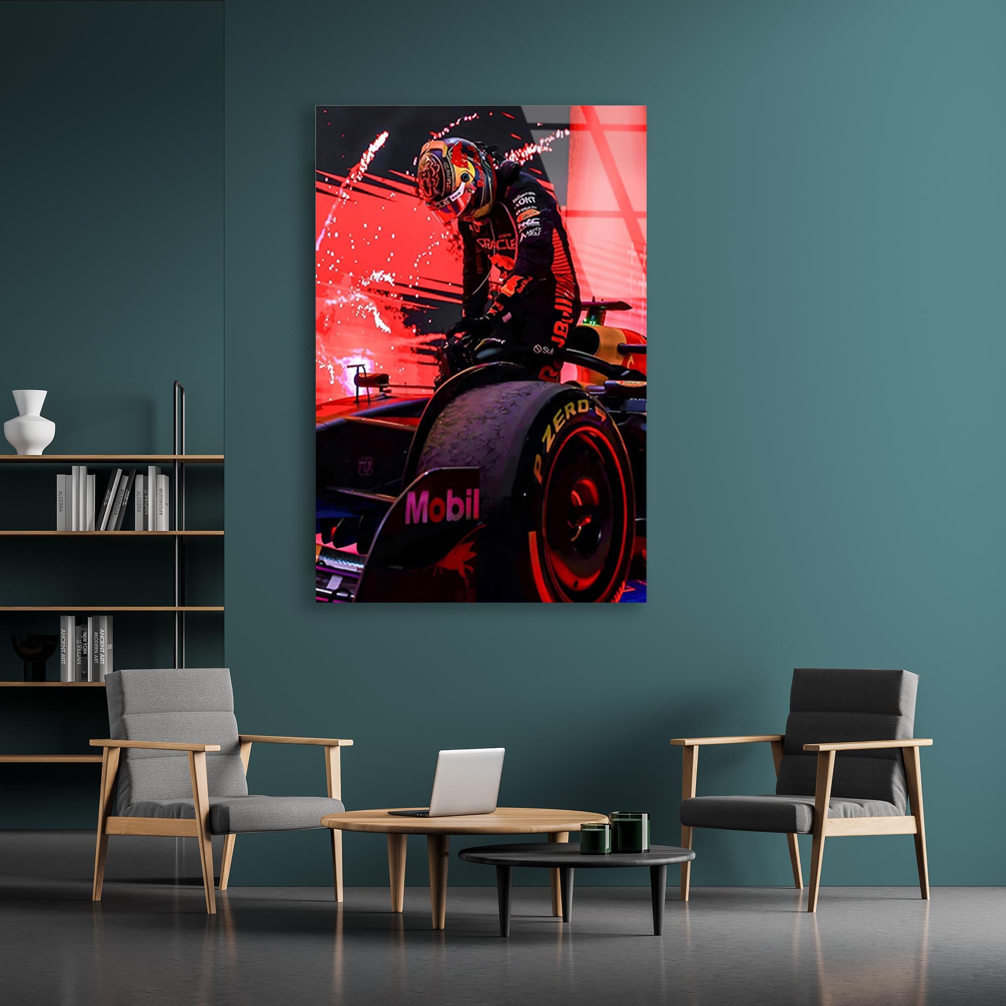 Kırmızı F1 Yarış Arabası Cam Tablo – Formula 1 Duvar Dekoru - DEG0694