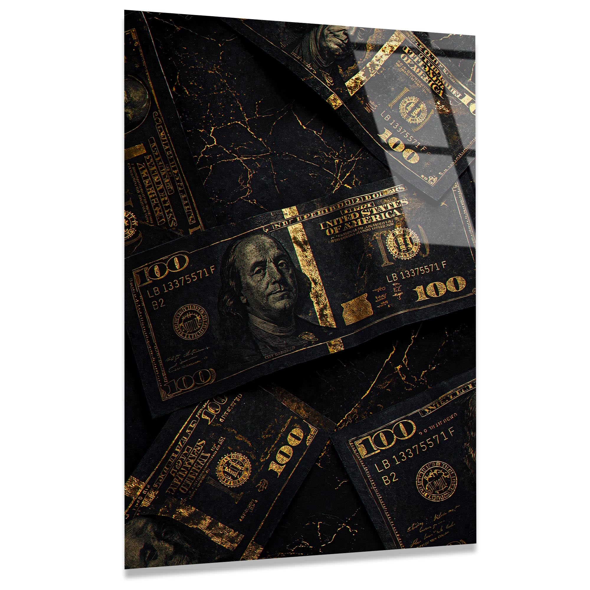 Altın Dolarlar Cam Tablo – Para Temalı Duvar Dekoru - DEG0718
