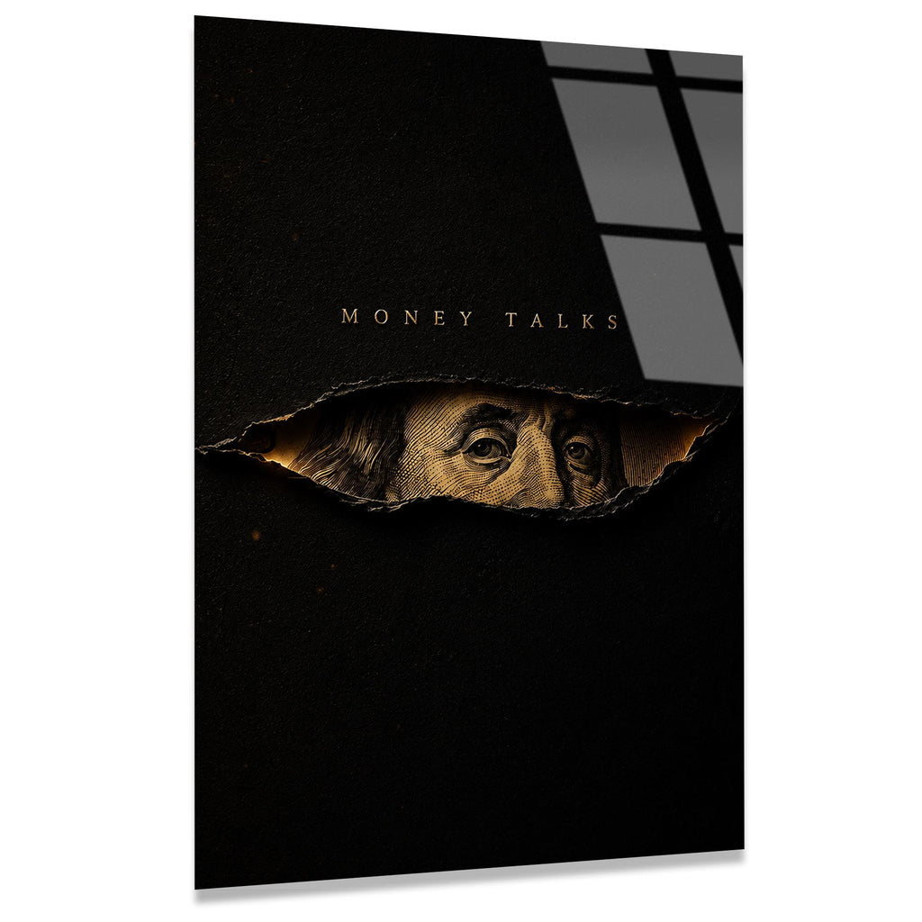 Money Talks Cam Tablo – Motivasyon ve Para Temalı Duvar Dekoru - DEG0720