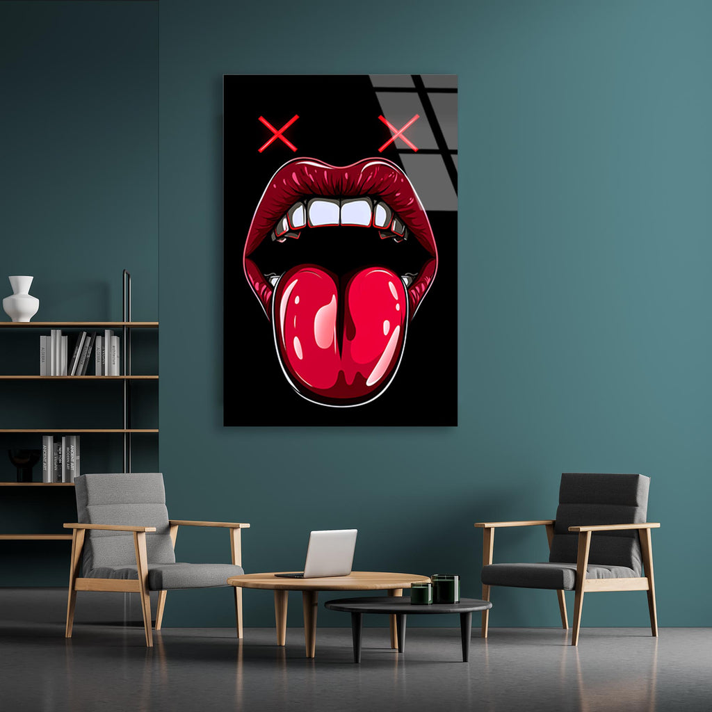Dil ve Dudak Pop Art Cam Tablo – Modern Sanat Duvar Dekoru - DEG0724