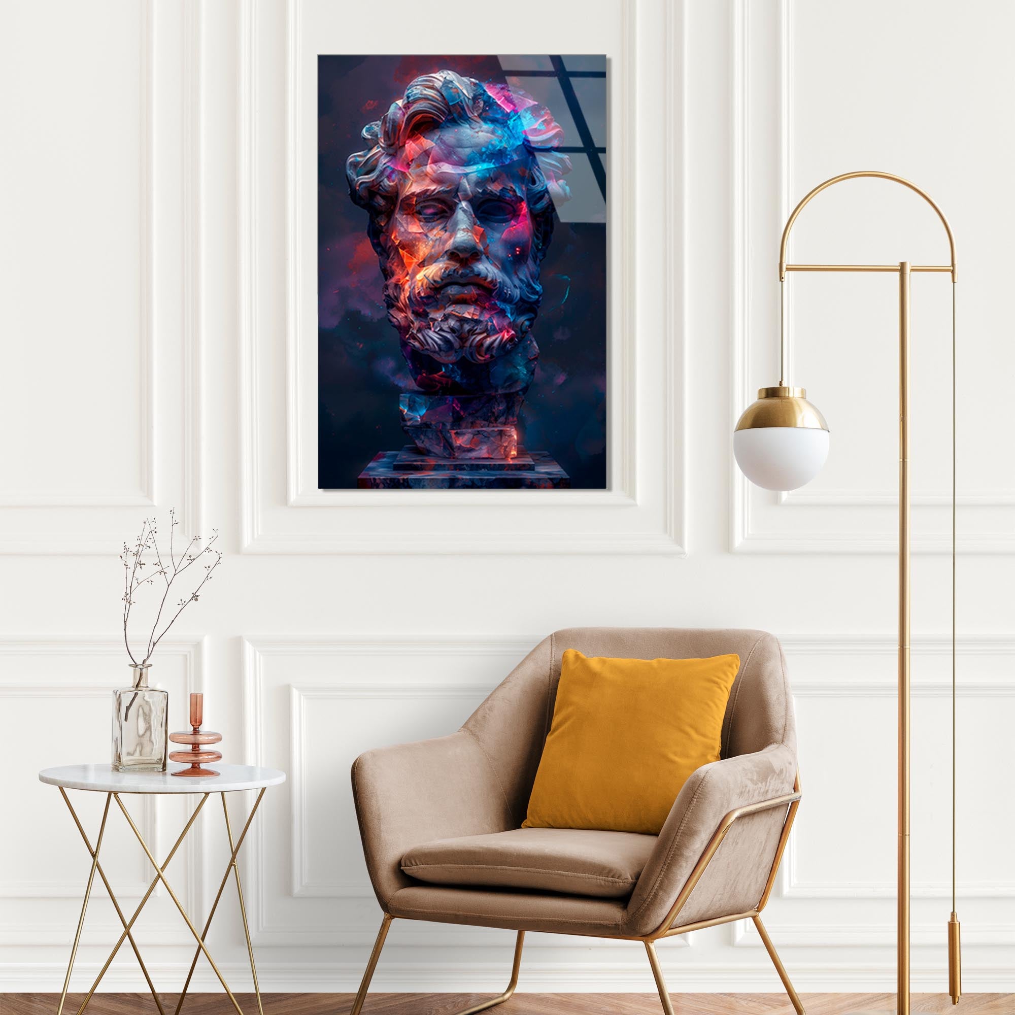 Pop Art Antik Heykel Cam Tablo – Modern Sanat Duvar Dekoru - DEG0726