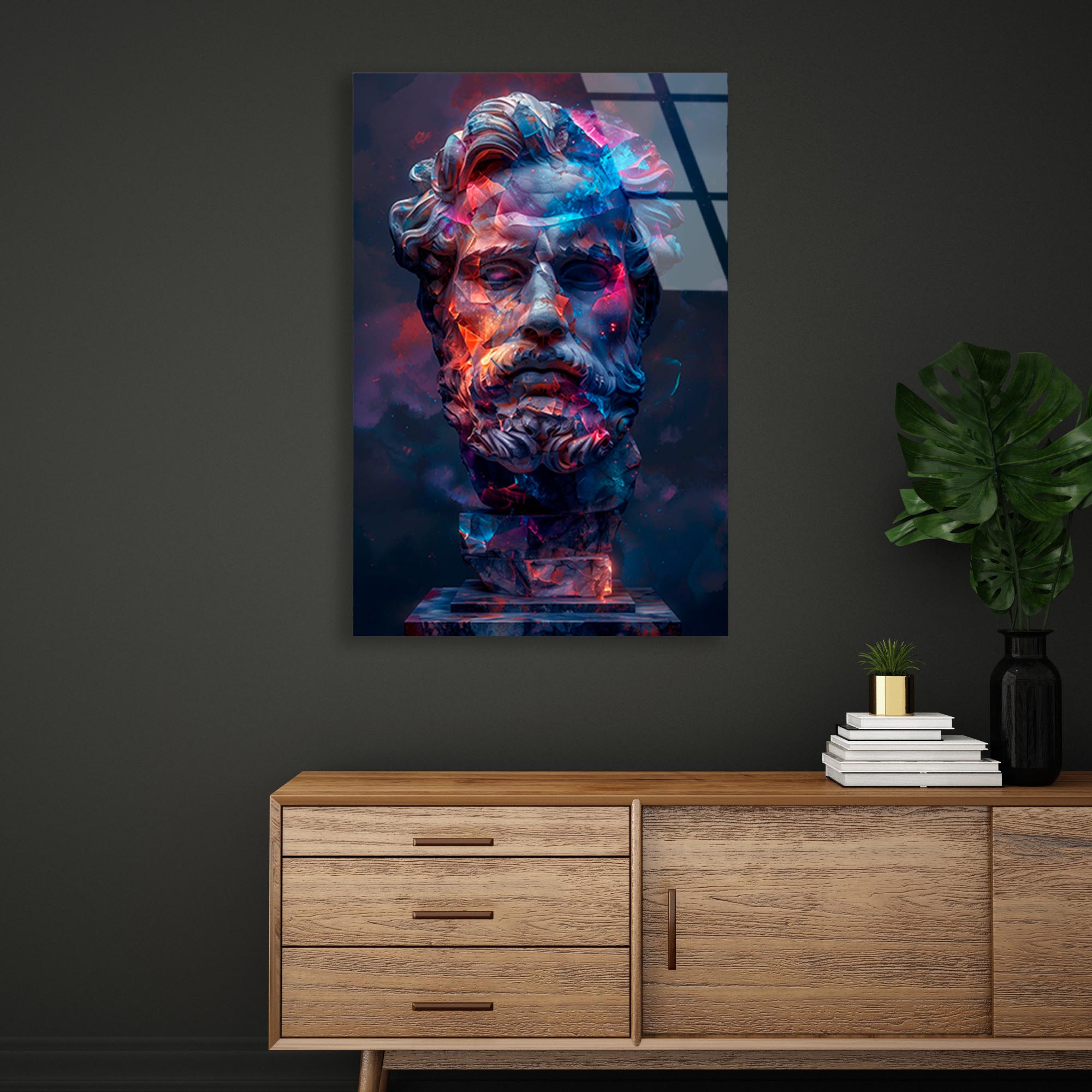 Pop Art Antik Heykel Cam Tablo – Modern Sanat Duvar Dekoru - DEG0726