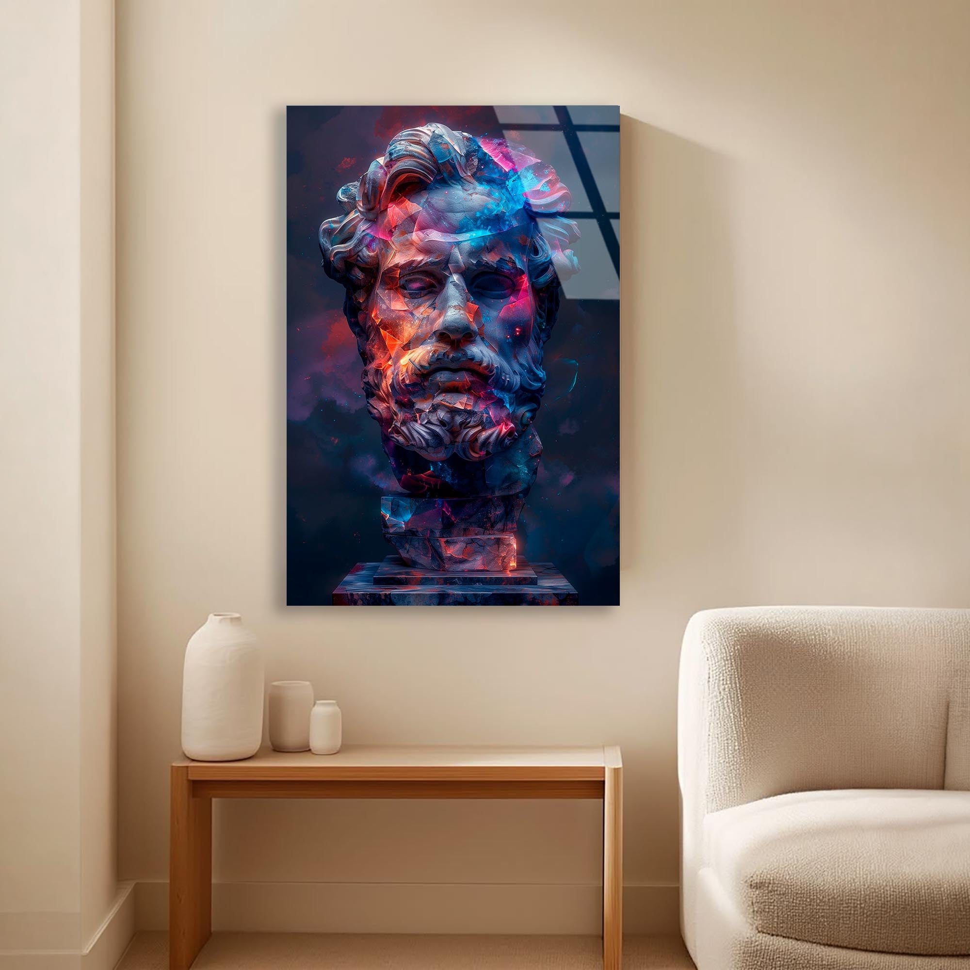 Pop Art Antik Heykel Cam Tablo – Modern Sanat Duvar Dekoru - DEG0726