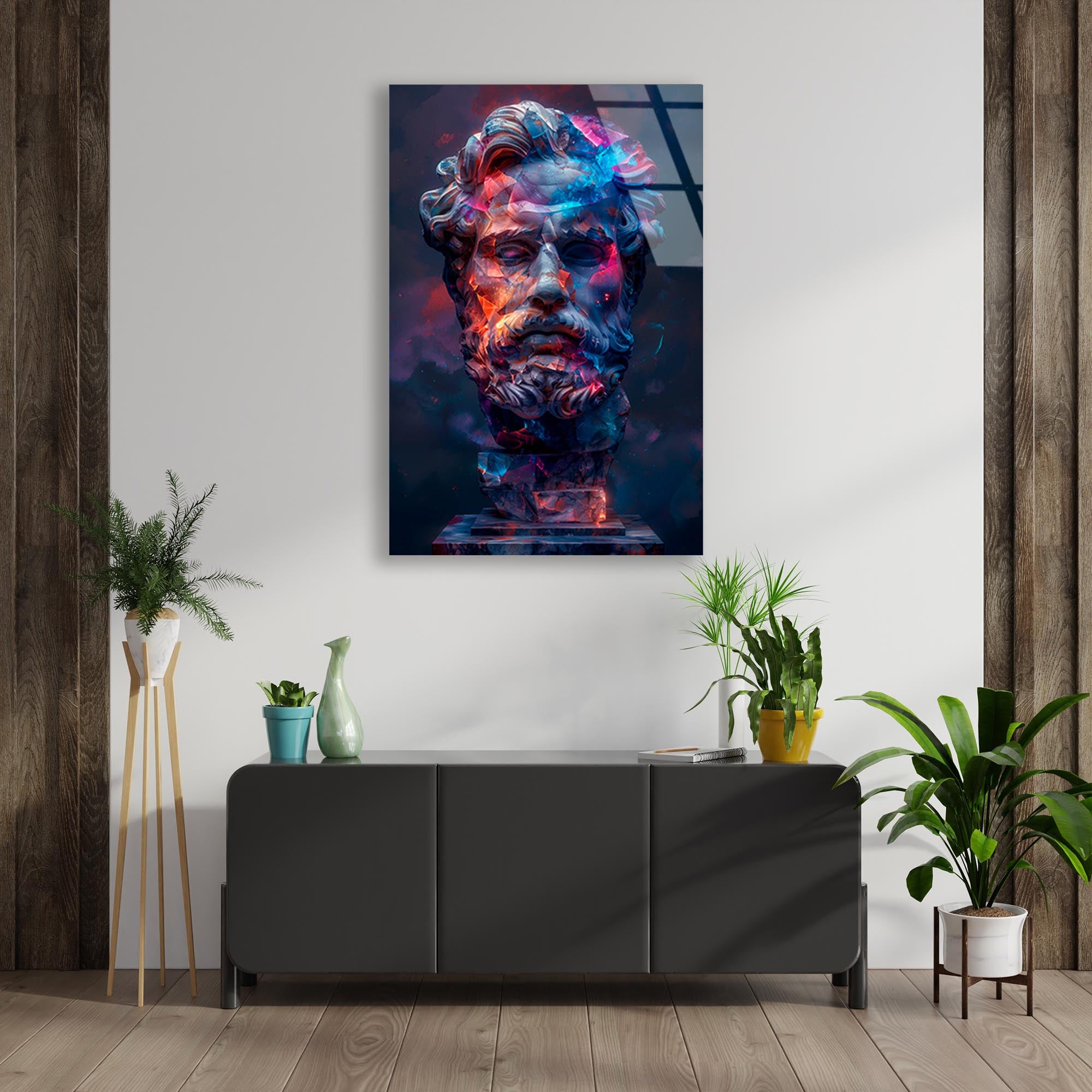 Pop Art Antik Heykel Cam Tablo – Modern Sanat Duvar Dekoru - DEG0726