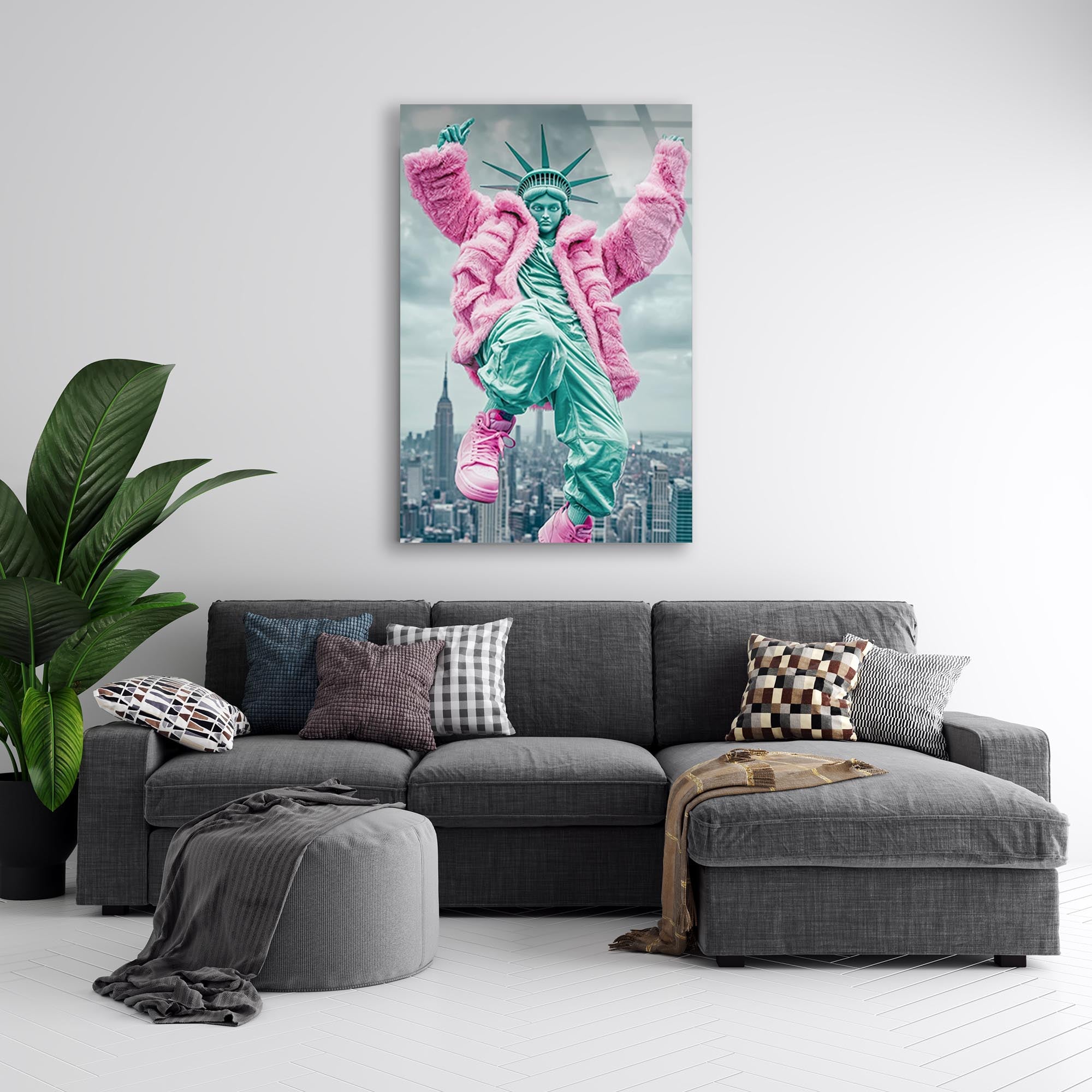Özgürlük Heykeli Pop Art Cam Tablo – Modern Sanat Duvar Dekoru - DEG0729