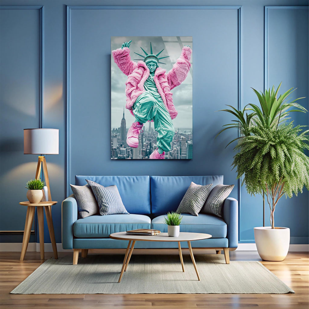 Özgürlük Heykeli Pop Art Cam Tablo – Modern Sanat Duvar Dekoru - DEG0729