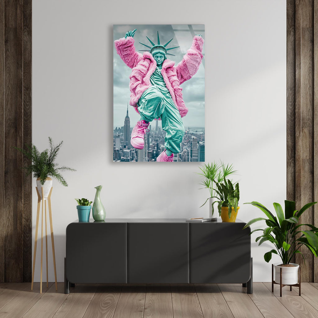 Özgürlük Heykeli Pop Art Cam Tablo – Modern Sanat Duvar Dekoru - DEG0729
