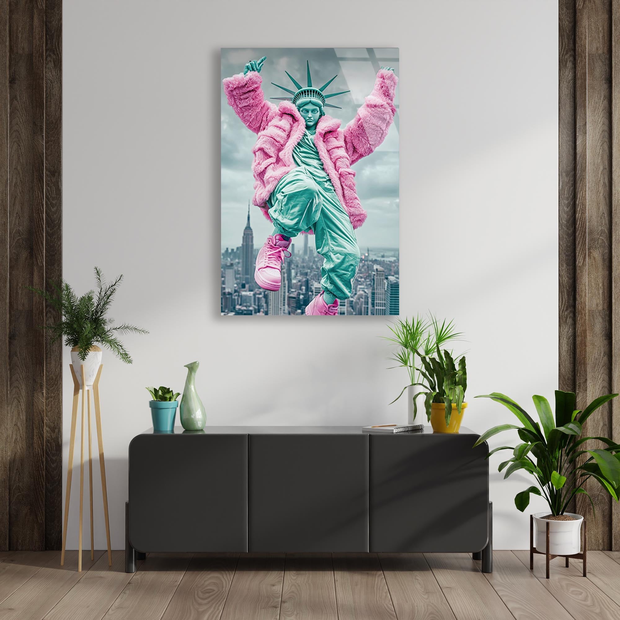 Özgürlük Heykeli Pop Art Cam Tablo – Modern Sanat Duvar Dekoru - DEG0729