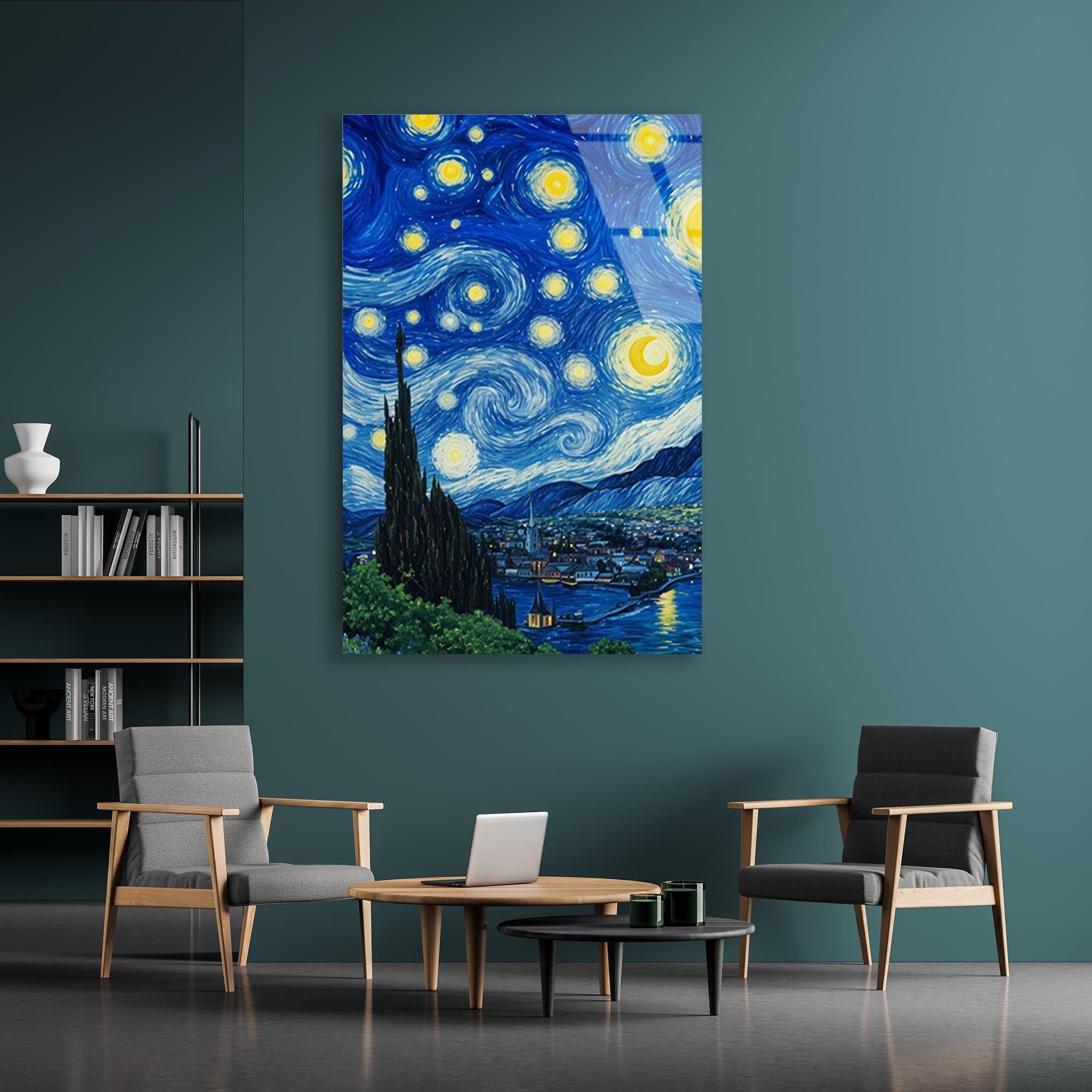 Yıldızlı Gece Cam Tablo – Van Gogh Esintili Sanatsal Duvar Dekoru - DEG0732