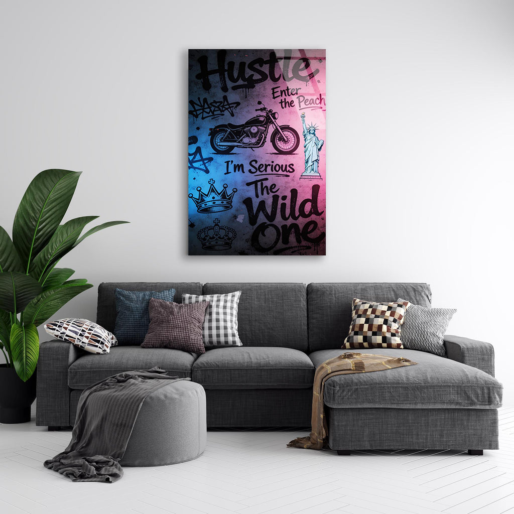 Hustle Grafiti Cam Tablo – Sokak Sanatı Temalı Duvar Dekoru - DEG0737