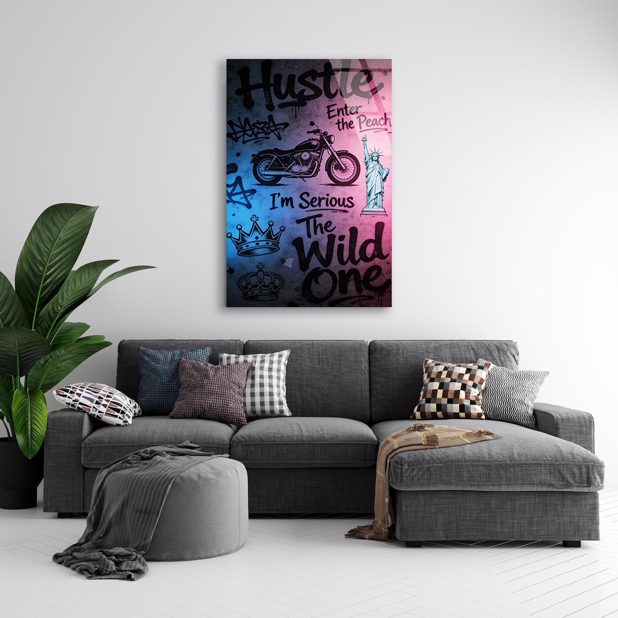 Hustle Grafiti Cam Tablo – Sokak Sanatı Temalı Duvar Dekoru - DEG0737