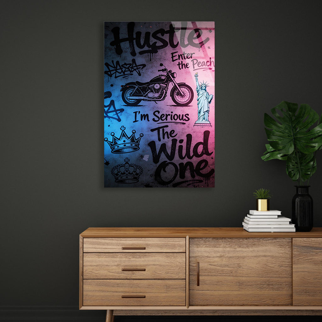 Hustle Grafiti Cam Tablo – Sokak Sanatı Temalı Duvar Dekoru - DEG0737