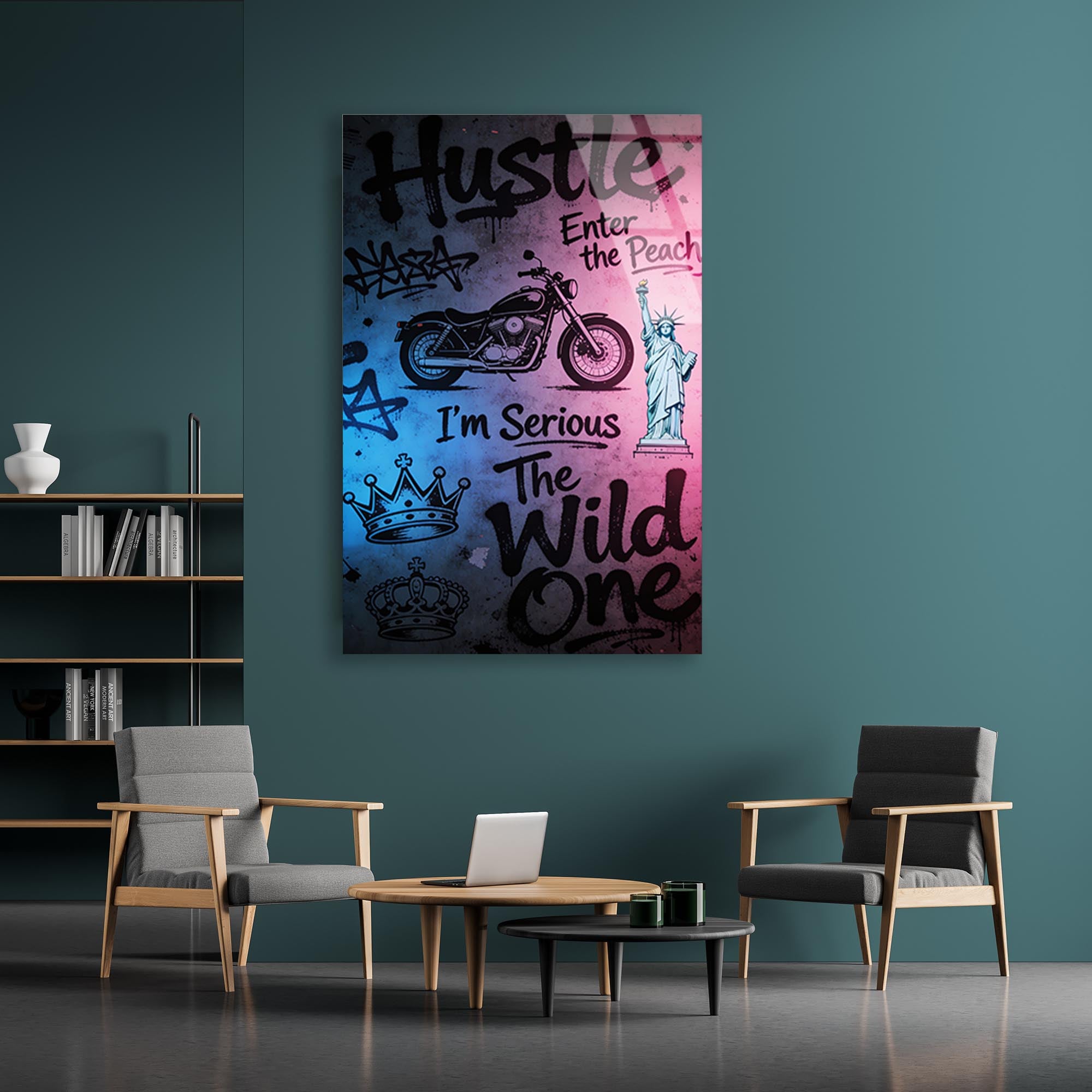 Hustle Grafiti Cam Tablo – Sokak Sanatı Temalı Duvar Dekoru - DEG0737