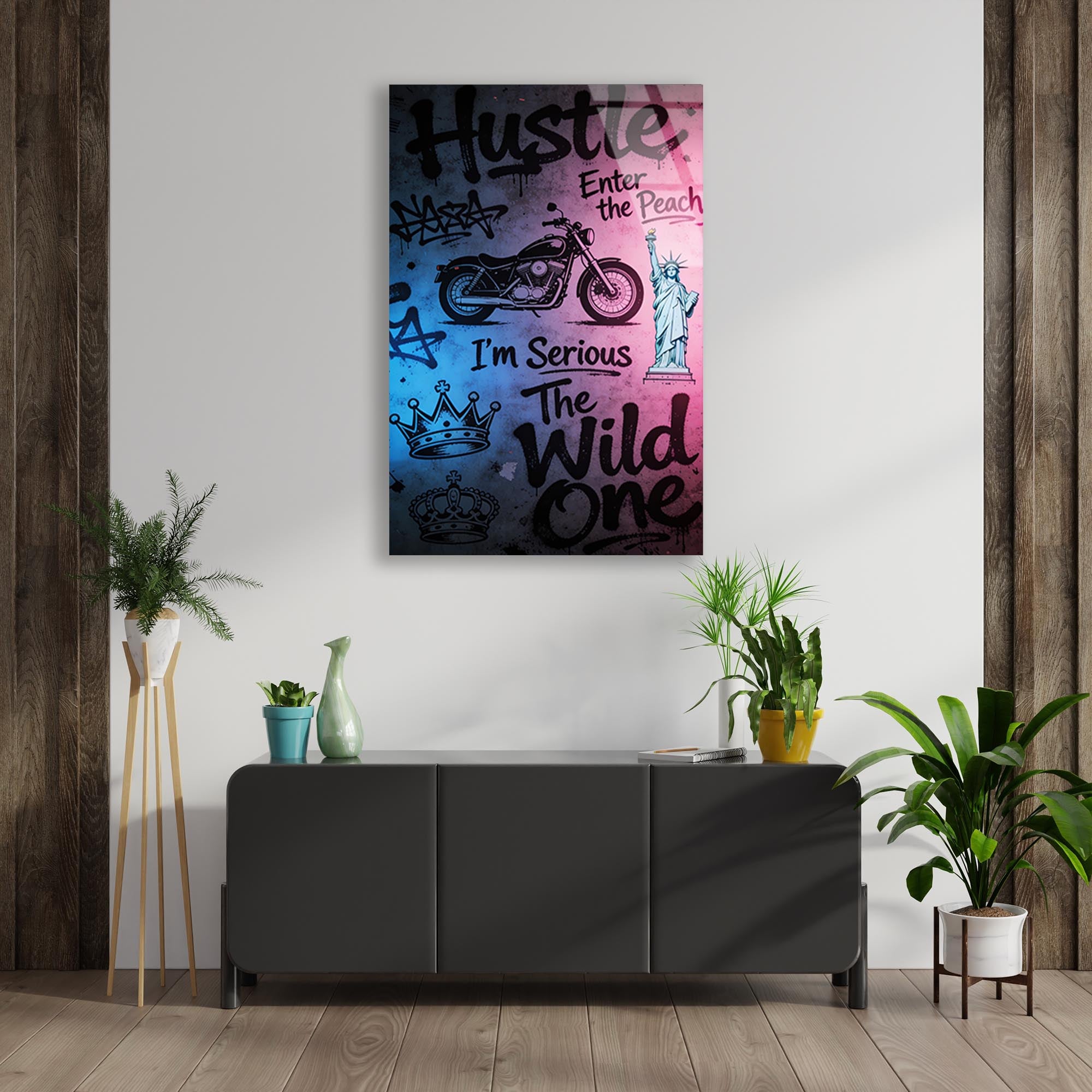 Hustle Grafiti Cam Tablo – Sokak Sanatı Temalı Duvar Dekoru - DEG0737