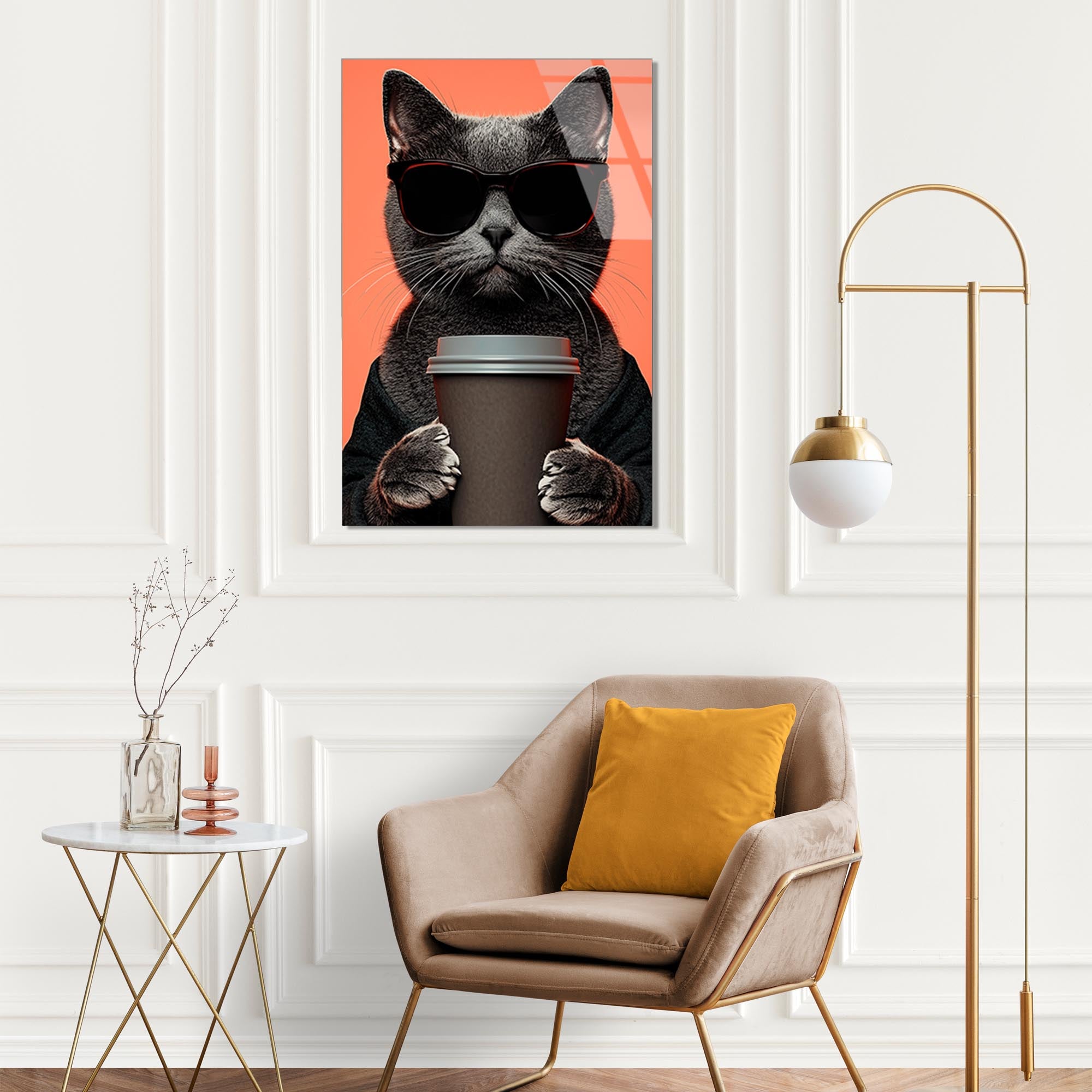 Cool Kedi Cam Tablo – Güneş Gözlüklü Eğlenceli Hayvan Duvar Dekoru - DEG0747