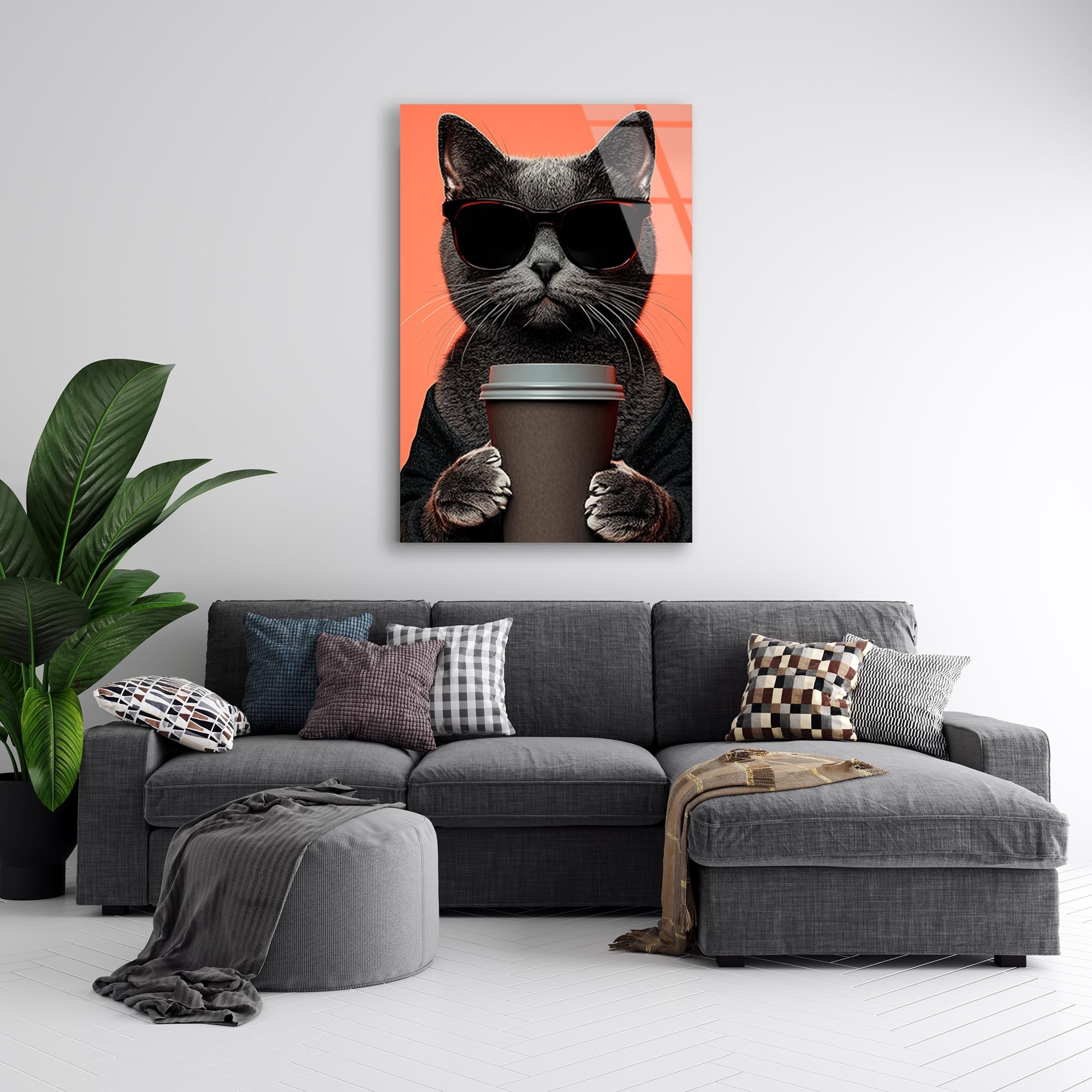 Cool Kedi Cam Tablo – Güneş Gözlüklü Eğlenceli Hayvan Duvar Dekoru - DEG0747