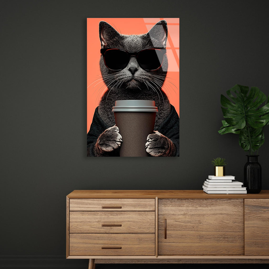 Cool Kedi Cam Tablo – Güneş Gözlüklü Eğlenceli Hayvan Duvar Dekoru - DEG0747
