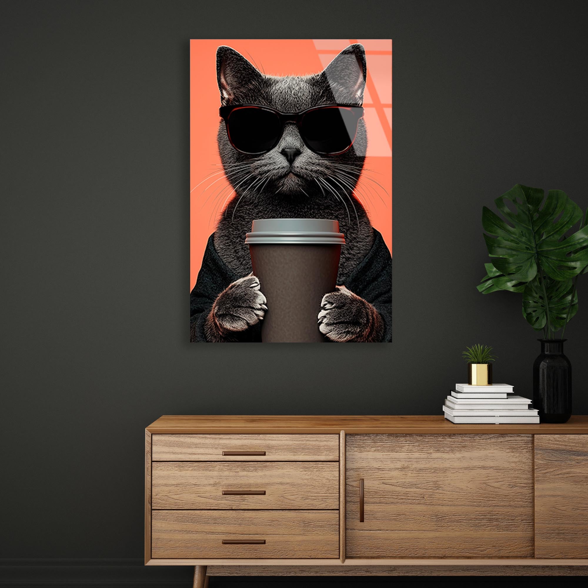 Cool Kedi Cam Tablo – Güneş Gözlüklü Eğlenceli Hayvan Duvar Dekoru - DEG0747