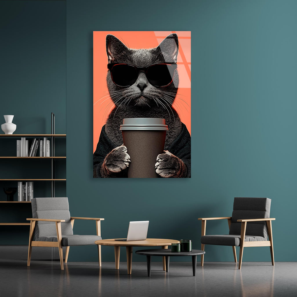 Cool Kedi Cam Tablo – Güneş Gözlüklü Eğlenceli Hayvan Duvar Dekoru - DEG0747