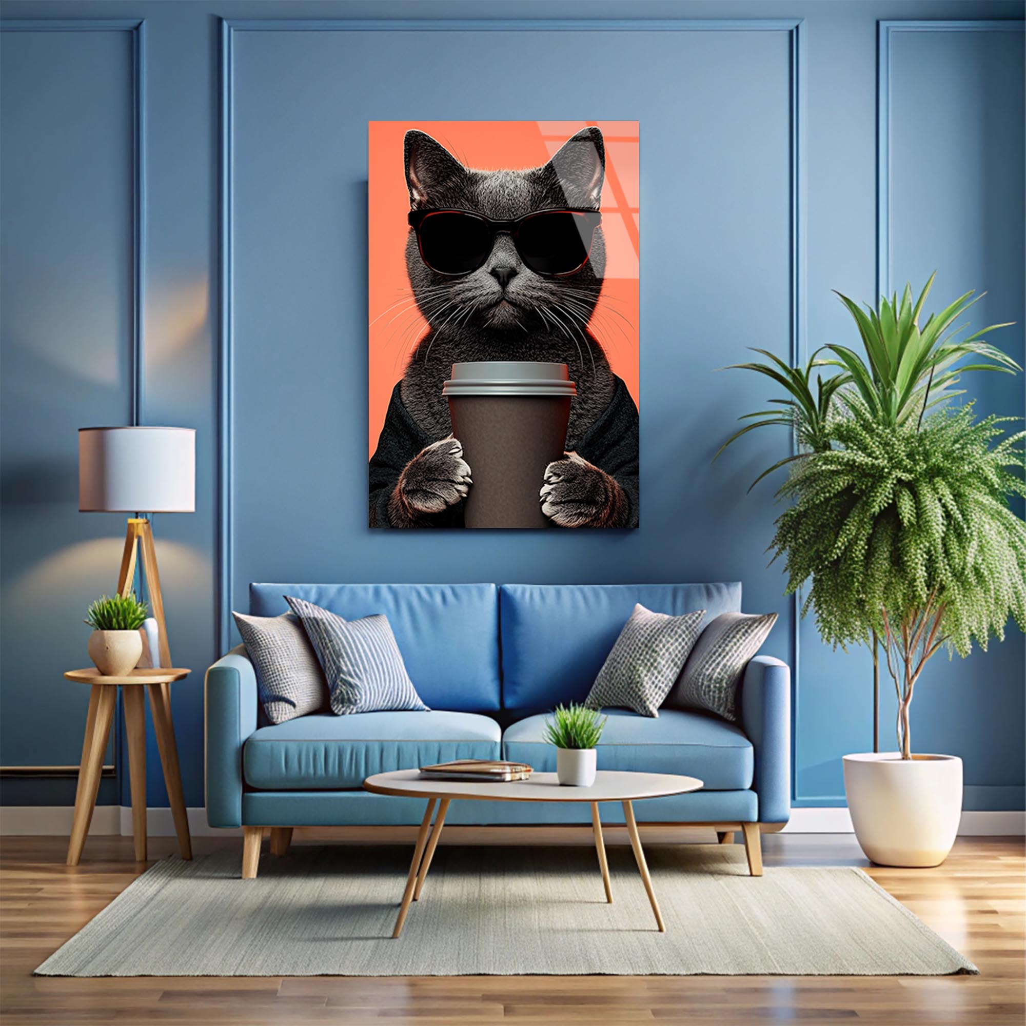Cool Kedi Cam Tablo – Güneş Gözlüklü Eğlenceli Hayvan Duvar Dekoru - DEG0747