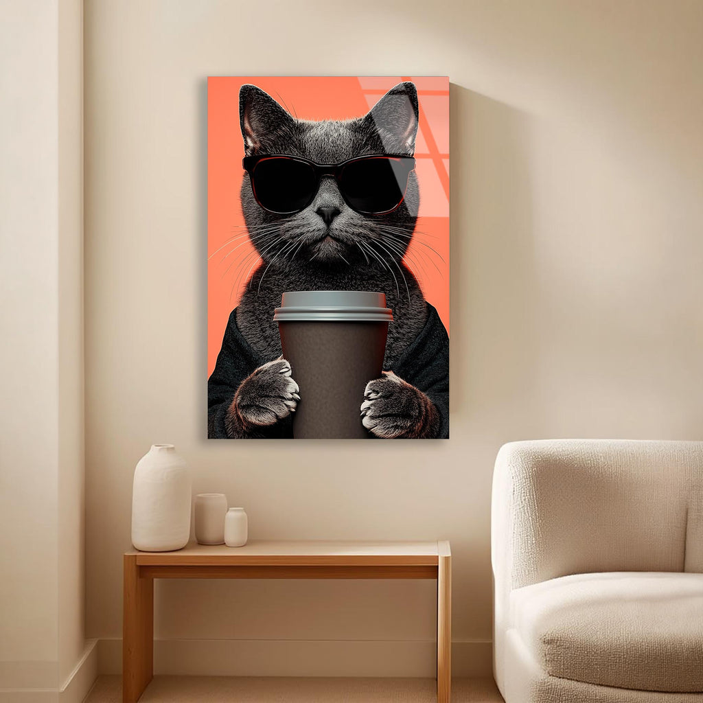 Cool Kedi Cam Tablo – Güneş Gözlüklü Eğlenceli Hayvan Duvar Dekoru - DEG0747