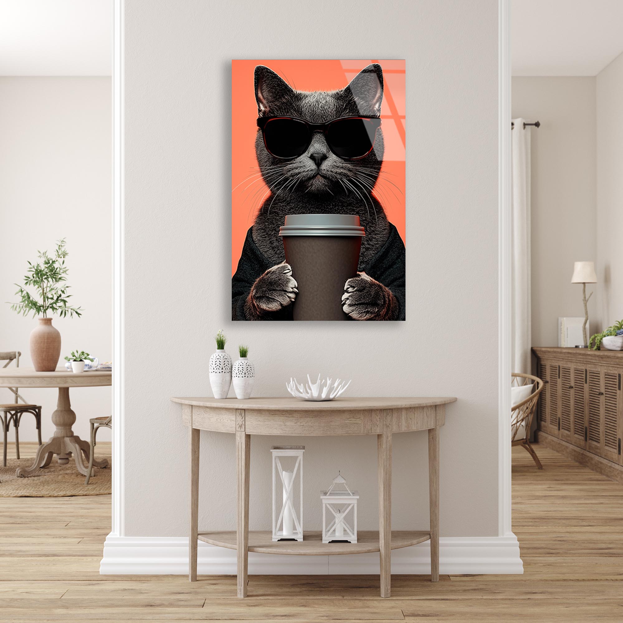 Cool Kedi Cam Tablo – Güneş Gözlüklü Eğlenceli Hayvan Duvar Dekoru - DEG0747