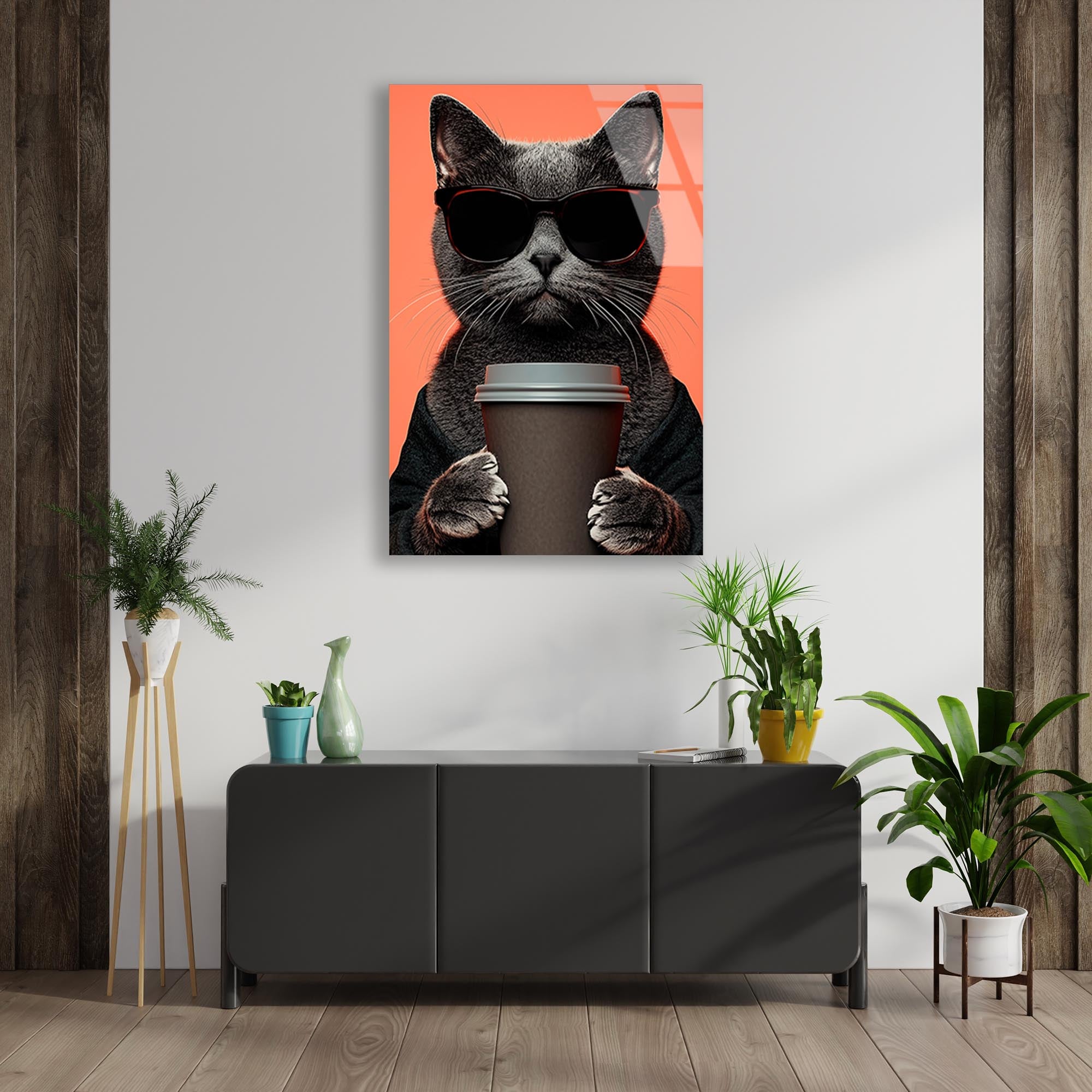 Cool Kedi Cam Tablo – Güneş Gözlüklü Eğlenceli Hayvan Duvar Dekoru - DEG0747